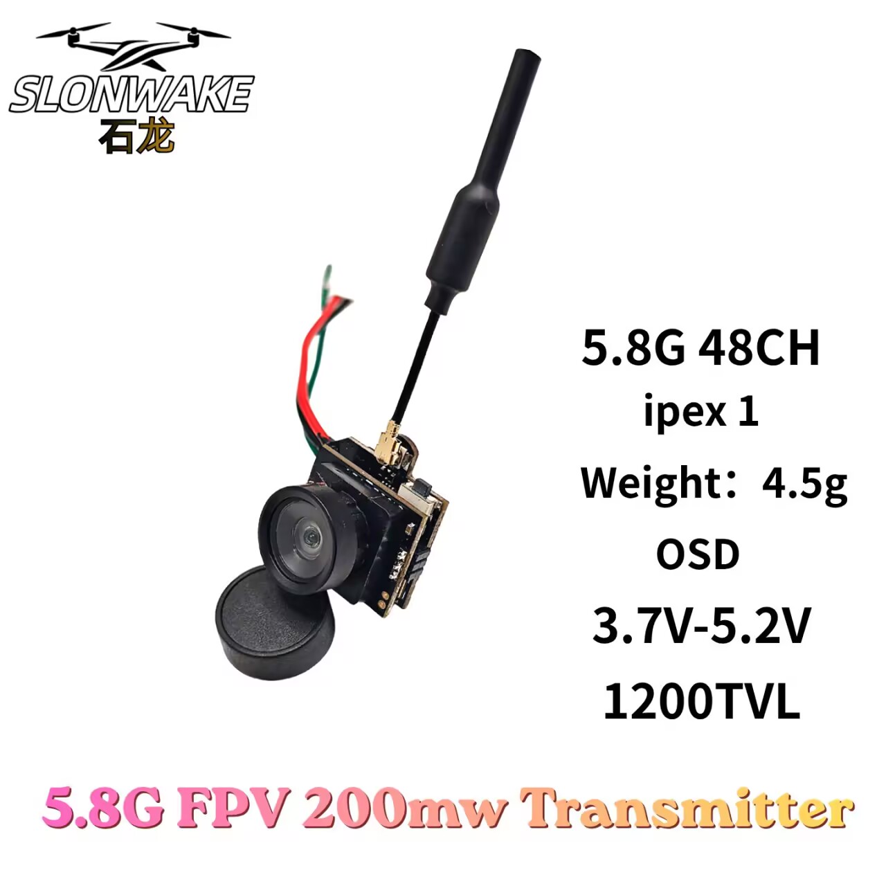 SLONWAKE 5.8G Analog VTX Trans - Fpv Drone Camera 评论和价格